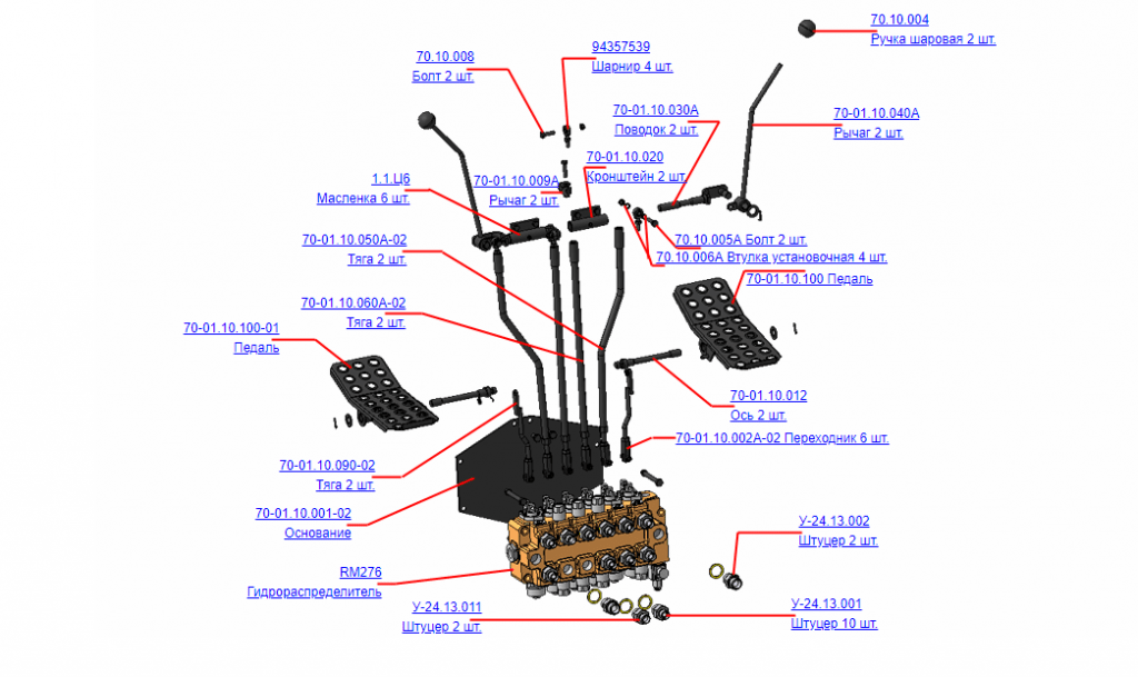 Механизм управления 70-01.10.000А-02 (ВЕЛМАШ) на манипулятор для лома ОМТ-97М, детали